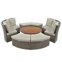 Patio 5-Piece Round Rattan Sectional Sofa Set All-Weather PE Wicker Sunbed Daybed With Round Liftable Table and Washable