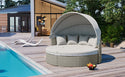 Patio Furniture Round Outdoor Sectional Sofa Set Rattan Daybed Two-Tone Weave Sunbed With Retractable Canopy, Separate S