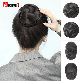 AOSI Hair Braided Clip in Hair Bun Chignon Hairpiece Donut Roller Bun Hairpiece Hand Knitting Braid Synthetic Chignon