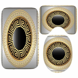 Buy only-3pcs-set10 3D Luxury Black Gold Greek Key Meander Baroque Bathroom Curtains Shower Curtain Set for Bathroom Modern Geometric Bath Rug Decor