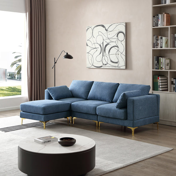 Living Room Furniture Modern Leisure L Shape Couch Blue Fabric