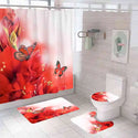 4 Pcs Shower Curtain Sets With 12 Hooks Flowers Floral With Non-Slip Rugs Toilet Lid Cover and Bath Mat Bathroom Decor Set