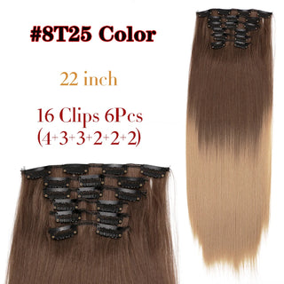 Buy 8t25 Leeons 16Clips Long Straight Synthetic Clip on Hair Extensions Cheveux Clip Naturel High Temperature Fiber Black Brown Hairpiece