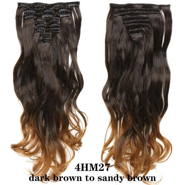 HAIRRO 24Inches 170g 36 Colors Long Straight Synthetic Hair Extensions Clips in High Temperature Fiber Black Brown Hairpiece