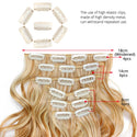 Alileader 22Inch Synthetic Long Curly 16Clips Clip in Hair Extensions Body Wave Hairpiece 6Pcs Resistant Fiber Ombre Blond Women