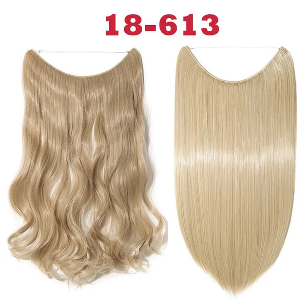 HAIRRO 20 Inches Wave Hair Extensions No Clip in Ombre Blonde Black Hair Synthetic Natural Hidden Secret False Hair Piece