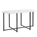 Modern 7-Piece Dining Table Set With Faux Marble Compact 55Inch Kitchen Table Set for 6, Black+White