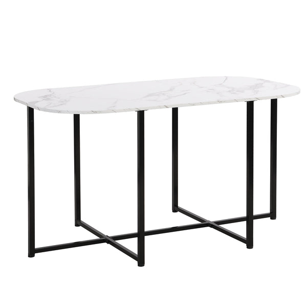 Modern 7-Piece Dining Table Set With Faux Marble Compact 55Inch Kitchen Table Set for 6, Black+White