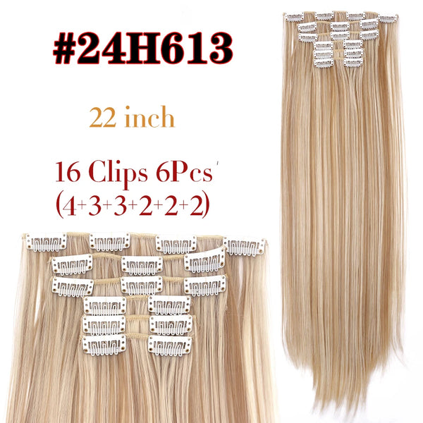 Leeons 16Clips Long Straight Synthetic Clip on Hair Extensions Cheveux Clip Naturel High Temperature Fiber Black Brown Hairpiece