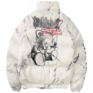 Fashion Winter Down Padded Jacket Men Women Cartoon Bear Print Parka Hip Hop Streetwear Winter Thick Warm Jackets Coats Clothes