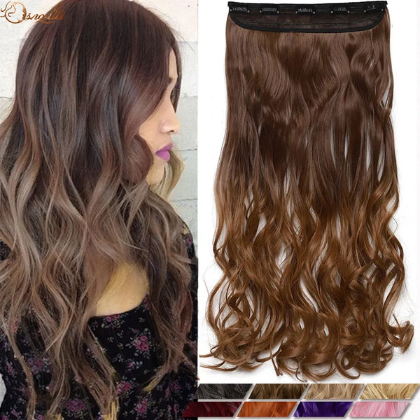 S-Noilite Synthetic 47Color 24Inch Long Wavy Women Clip in One Piece Hair Extensions Black Brown Fake Clip Hairpiece for Women