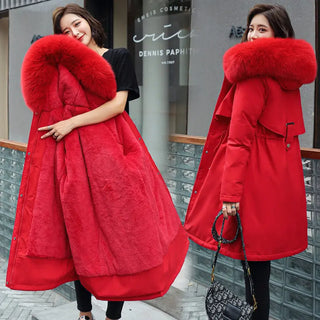 Buy red Fashion Winter Jacket Women Warm Coat Long Female Jacket Plus Size 5XL Ladies Parka Winter Coat Women Fur Collar Hooded Outwear