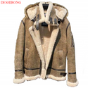 High Quality Winter Bomber Jacket Men Original Ecology Men Wool Coats Motorcycle Real Sheepskin Mens Fur Coat