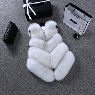 Buy white-black Faux Fur Sleeveless Vest Winter Thick Coats Women 2022 New Fashion Casual Jacket Warm Slim  Outerwear Women Winter Vest