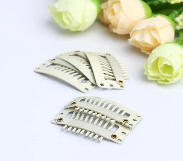 50pcs Blonde Hair Snap Clips 9 Teeth Clip in on Weft for Extensions U Shape Weave Toupee Wig Closure Styling Tools