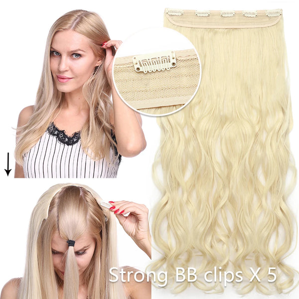 HAIRRO 5 Clips Synthetic Hair Long Straight Clip in Hair Extensions False Hair Black Hair Pieces for Women False Wavy Hairpiece