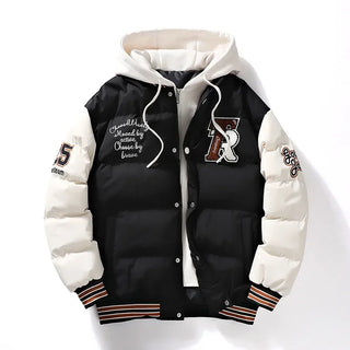 Fashion Thickened Baseball Jacket New Fake Two-Piece Hooded Cotton Coat Winter Outdoor  Warm Coats Luxury Brand Clothing