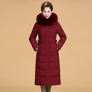 Buy red 2023 New Winter Jacket Women Hooded Fur Collar X-Long Thicken Middle-Aged Womens Winter Coats Cotton Long Parkas High Quality