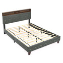 Queen Size Bed Frame, Shelf Upholstered Headboard, Platform Bed With Outlet & USB Ports, Wood Legs, No Box Spring Needed