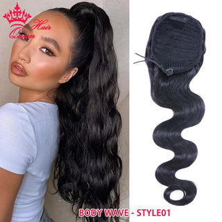 Buy ponytail-body-wave01 Long Wavy Wrap Around Clip in Ponytail Hair Extension Brazilian Virgin Human Hair Natural Body Wave Pony Tail