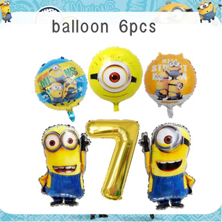 Buy balloon-6pcs3 Big Eye Yellow Man Birthday Decoration Disposable Tableware Tablecloth Plate Cup Balloon Baby Shower Boys Girls Party Supplies