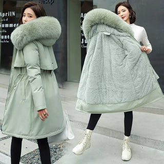 Buy light-green Fashion Winter Jacket Women Warm Coat Long Female Jacket Plus Size 5XL Ladies Parka Winter Coat Women Fur Collar Hooded Outwear