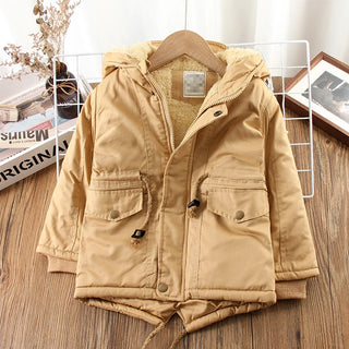 Buy khaki IYEAL Kids Boys Winter Coat Children Zipper Clothing Long Sleeve Hooded Windproof  Jackets Warm Coats Clothes for 4-12 Years