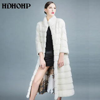 Buy white HDHOHR 2024 High Quality Natural Mink Fur Coats Long With Skirt Women Winter Real White Mink Coats Slim Warm Fur Jackets Feamle