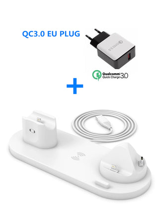 Buy w-with-qc3-0eu-plug 6 in 1 10W Fast Charge Qi Wireless Charger Pad Cargador for IPhone 1x Pro X XS Max XR Dock Iwatch Charger for Apple Watch5 4 3 2