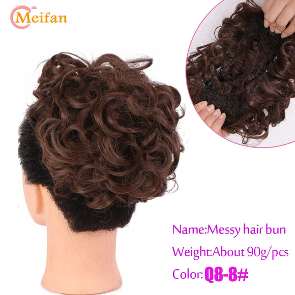 MEIFAN Synthetic Bride Messy Big Hair Bun Curly Chignon With Comb Clips in Hair Tail Cover Ponytail Extension Natural Fake Hair