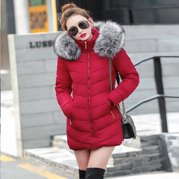 2021 Artificial Raccoon Fur Collar Winter Jacket Women Winter and Autumn Wear High Quality Parkas Outwear Women Long Coats