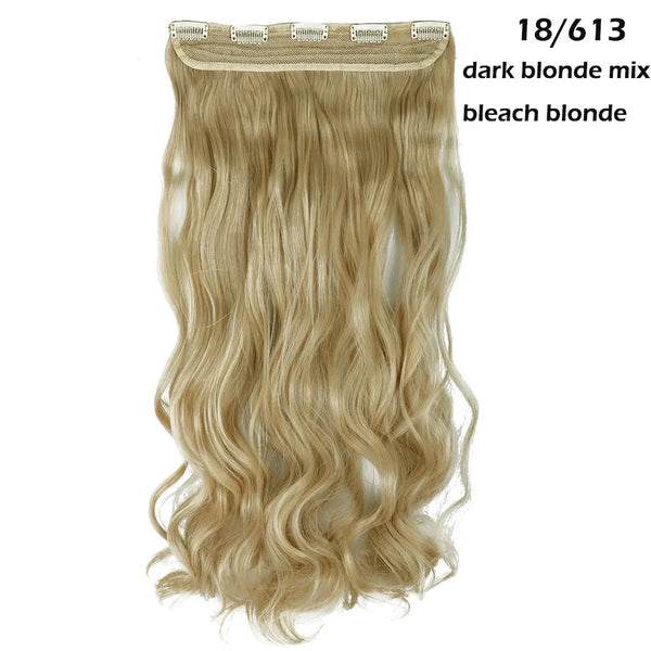 S-Noilite Synthetic 47Color 24Inch Long Wavy Women Clip in One Piece Hair Extensions Black Brown Fake Clip Hairpiece for Women