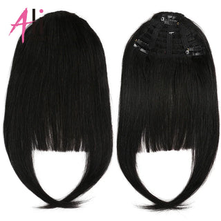 3 Clips Human Hair Bangs Remy Straight Clip in Hair Extensions Gradient Bangs 3D Blunt Cut Natural Hair Fringe Hairpiece