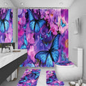 4 Pcs Shower Curtain Sets With 12 Hooks Flowers Floral With Non-Slip Rugs Toilet Lid Cover and Bath Mat Bathroom Decor Set