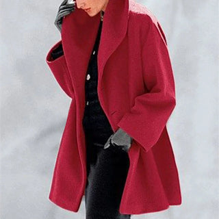 Buy red 2021 Women Shawl Collar Fleece Coat Elegant Blend Coats Long Sleeves Coat Outerwear Jackets Solid Color Streetwear