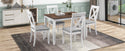 Rustic Minimalist Wood 5-Piece Dining Table Set With 4 X-Back Chairs for Small Places, White