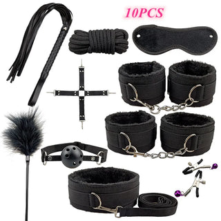 Buy nylon-10pcs-black BDSM Kit Sex Toys for Men Erotic Handcuffs Whip Sextoy Anal Plug Vibrator Bdsm Sex Bondage Set Adult Toys Sm Products Sex Toys