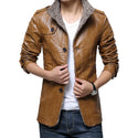 2024 Winter Warm Faux Leather Jacket Men Solid Long Sleeve PU Leather Coat Stand Collar Thick Slim Fit Men Jacket Trench Coats