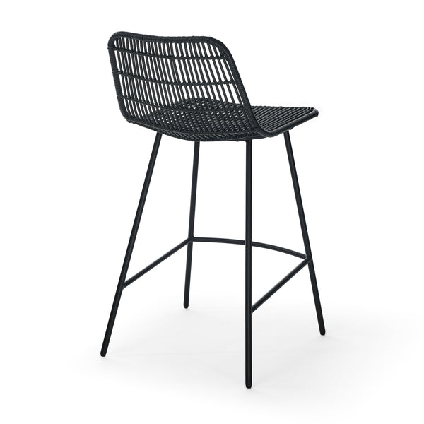 Set of 2, Natural Rattan Indoor Counter Chair , Black Finish Steel Legs,Black  (17.5"x20"x34")