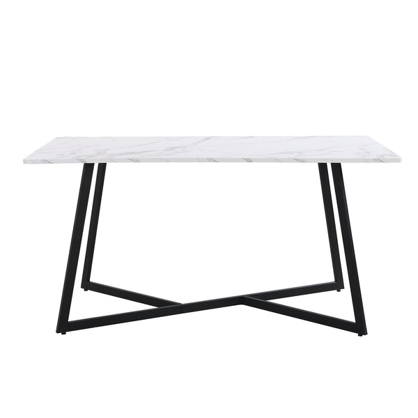 Modern Faux Marble 6-Piece Dining Table Set,60inch Metal Kitchen Table Set With Upholstered Dining Chairs and Bench, Bla