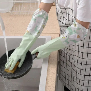 Dishwashing Gloves Warm  Rubber Waterproof Kitchen Washing Dishes Housework Gloves Women's Waterproof Cleaning Gloves