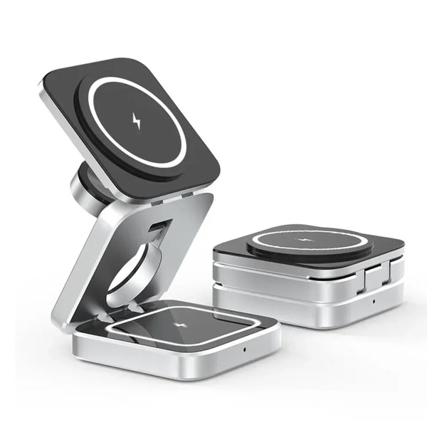 Travel 3 in 1 Magnetic Wireless Charger Foldable Stand Dock for IPhone 15, 14, AirPods,iwatch for Apple / for Samsung Galaxy S23