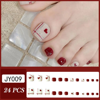 Buy 37 False Toe Nails New Summer Simple French Fake Toenails Wearable Removable Press on Toe Nail 24pcs Fake Toenails for Girls Women