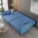 Living Room Bed Room Leisure Futon Sofa Bed in Blue Fabric With Solid Wood Leg