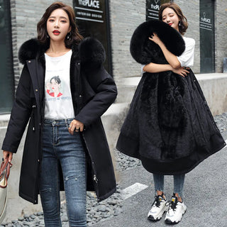 Buy black 2022 New Cotton Thicken Warm Winter Jacket Coat Women Casual Parka Winter Clothes Fur Lining Hooded Parka Mujer Coats Clothes