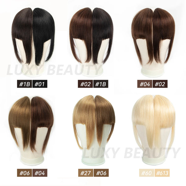 Human Hair Bangs 3 Clips 3D Blunt Cut Natural Hair Bangs OverHead Clip in Hair Extensions Non-Remy 2.5"x4.5" Black Brown Blonde