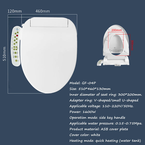 Electronic Smart Bidet Seat Self Cleaning Dual Nozzle Bidet Heated Intelligent