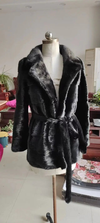 Buy black HDHOHR 2024 New Natural Mink Fur Coats for Women Real Mink Fur Coats OutwearPark With Fur High Quality Female Warm Winter Jacket