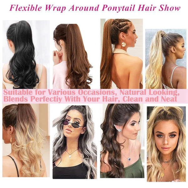 32inch Synthetic PonyTail Long Layered Flexible Wrap Around Fake Tail Hair Extensions Natural Curly Hairpiece for Women