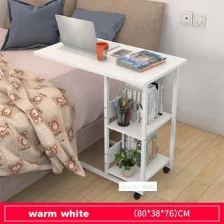 Buy warm-white Pressboard Steel Frame Side Table Simple Lazy Movable Notebook Computer Table Small 2-Layer Mobile Laptop Desk With Pulley